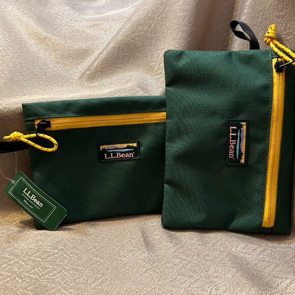 L.L.Bean Signature Green Leather Zip Pouch set - Picture 3 of 11